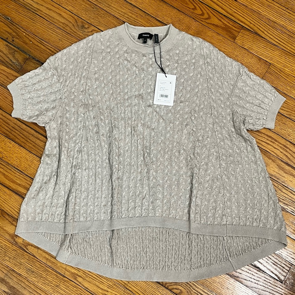 Theory Cable Knit Short Sleeve Top - Light Gray